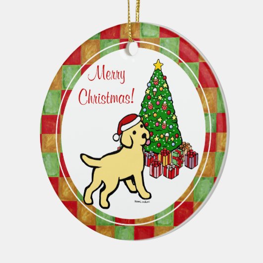 Yellow Lab Puppy and Kerstmis Tree Keramisch Ornament (Links)