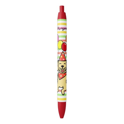 Yellow Lab Puppy Birthday Balloons Zwarte Inkt Pen (Voorkant Verticaal)