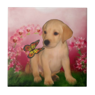 Yellow Lab Puppy Butterflies Dog Tegeltje