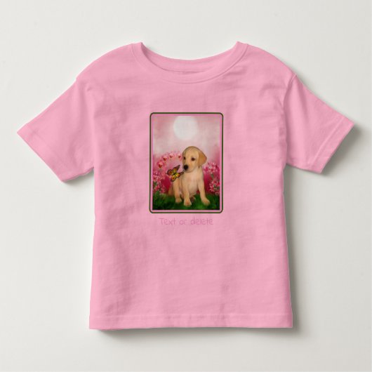 Yellow Lab Puppy Butterfly Lily Flowers Dog Art Kinder Shirts (Voorkant)