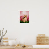 Yellow Lab Puppy Butterfly Lily Flowers Dog Art Poster (Keuken)