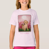 Yellow Lab Puppy Butterfly Lily Flowers Dog Art T-shirt (Voorkant)
