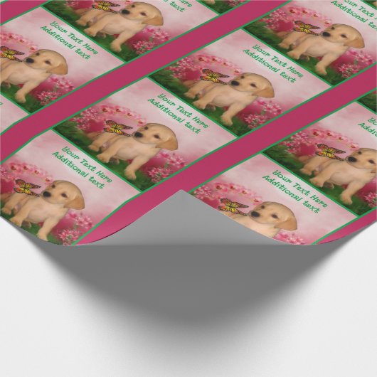 Yellow Lab Puppy Dog Art gepersonaliseerd Cadeaupapier (Hoek)