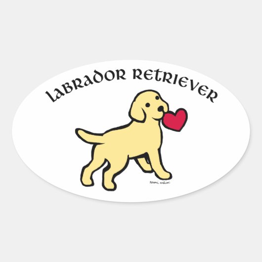 Yellow Lab Puppy en Rood Hart Ovale Sticker (Voorkant)