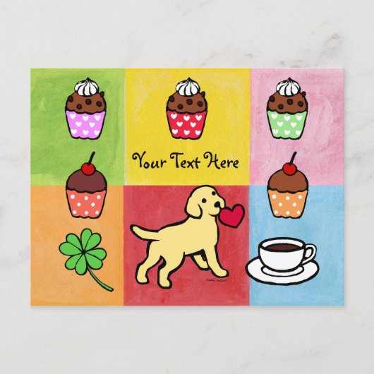 Yellow Lab Puppy Heart Cartoon Briefkaart (Voorkant)