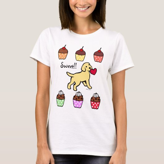 Yellow Lab Puppy Heart Cartoon T-shirt (Voorkant)