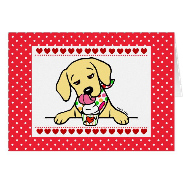 Yellow Lab Puppy Ice Cream Cartoon (Voorkant Horizontaal)