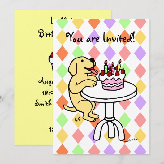 Yellow Lab Puppy Verjaardag Uitnodigingen (Voorkant / Achterkant)