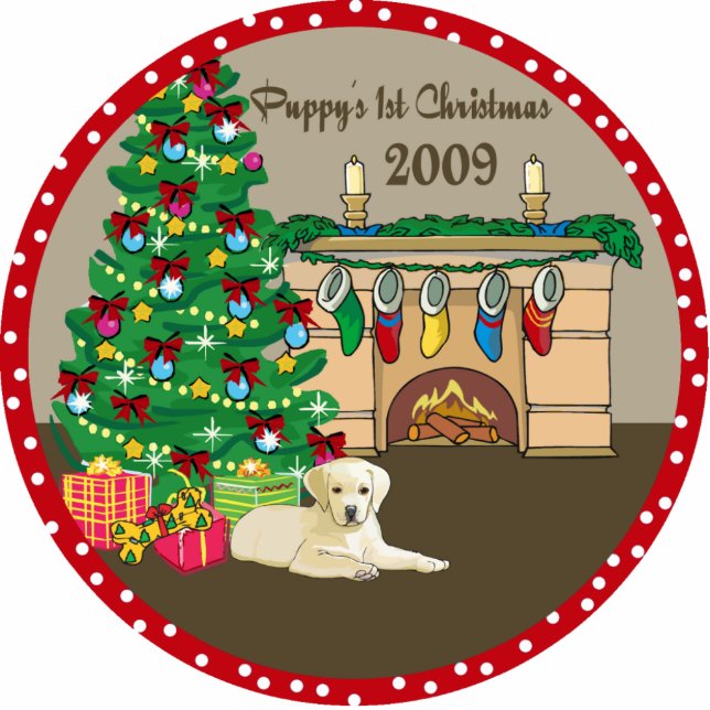 Yellow Lab Puppy's eerste kerstversiering 2009 Fotobeeldje Ornament (Voorkant)