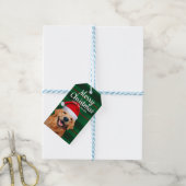 Yellow Lab Santa met Groen Plaid Schattige Kerstmi Cadeaulabel (Met Touw)