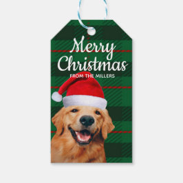 Yellow Lab Santa met Groen Plaid Schattige Kerstmi Cadeaulabel