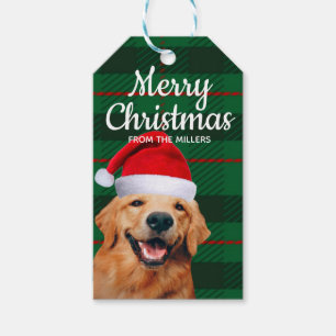 Yellow Lab Santa met Groen Plaid Schattige Kerstmi Cadeaulabel