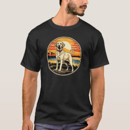 Yellow Lab tegen een  Sunset Retro T-shirt