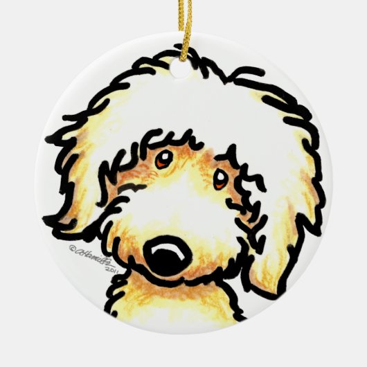 Yellow Labradoodle Art gepersonaliseerd Keramisch Ornament (Voorkant)