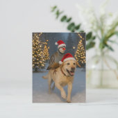 Yellow Labrador and Partridge Christmas postcard Briefkaart (Staand voorkant)