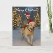 Yellow Labrador and Partridge Happy Christmas card Feestdagen Kaart (Voorkant)