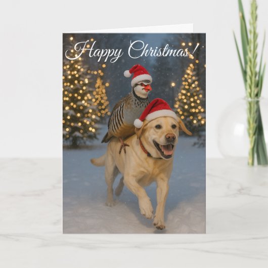 Yellow Labrador and Partridge Happy Christmas card Feestdagen Kaart (Voorkant)