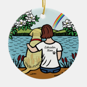 Yellow Labrador Angel and Mom Brown Keramisch Ornament