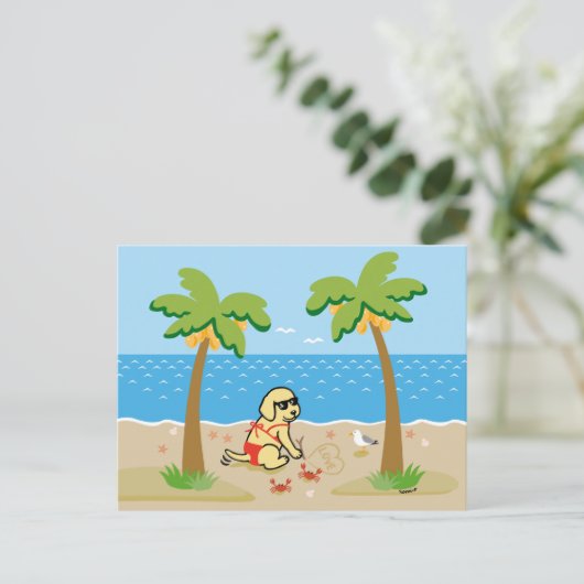 Yellow Labrador Bikini Girl Briefkaart (Staand voorkant)