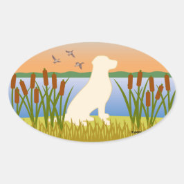 Yellow Labrador Bird Dog Sunset Ovale Sticker