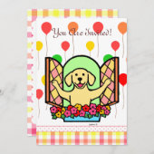 Yellow Labrador Birthday Invite (venster) Kaart (Voorkant / Achterkant)