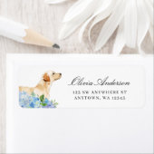 Yellow Labrador Blue Hydrangea Retouradres Etiket (Insitu)