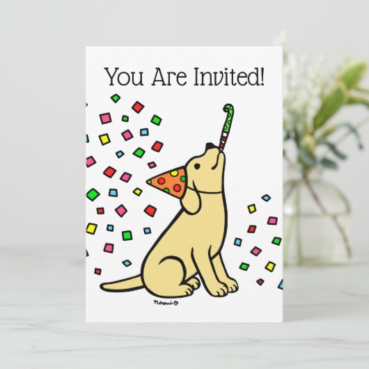 Yellow Labrador Confetti Verjaardagsfeest Kaart (Staand voorkant)