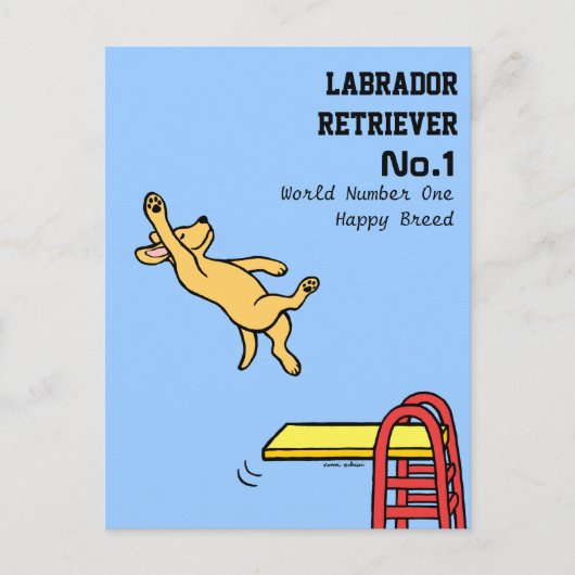 Yellow Labrador Diving Cartoon Briefkaart (Voorkant)