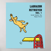 Yellow Labrador Diving Cartoon Poster (Voorkant)