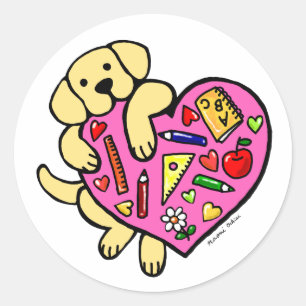 Yellow Labrador & Docent's Heart Cartoon Ronde Sticker