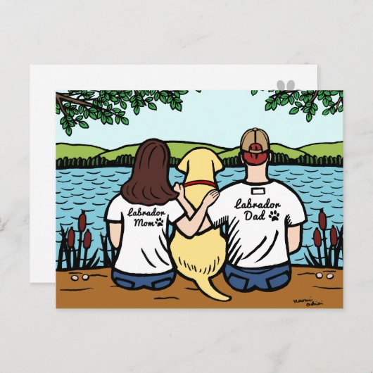 Yellow Labrador en mam en pap Long Briefkaart (Voorkant / Achterkant)