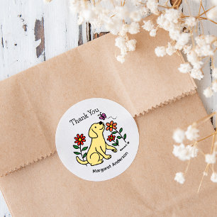 Yellow Labrador Flowers Cartoon Ronde Sticker