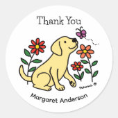 Yellow Labrador Flowers Cartoon Ronde Sticker (Voorkant)