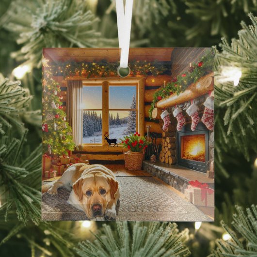 Yellow Labrador Holiday Glass Ornament (Insitu)