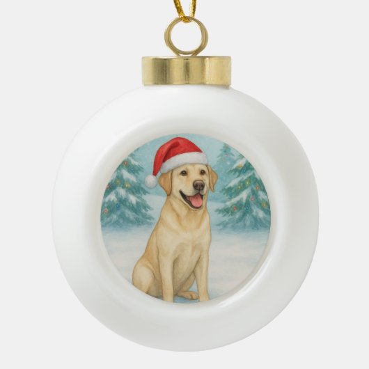 Yellow Labrador Keramische Bal Ornament (Voorkant)
