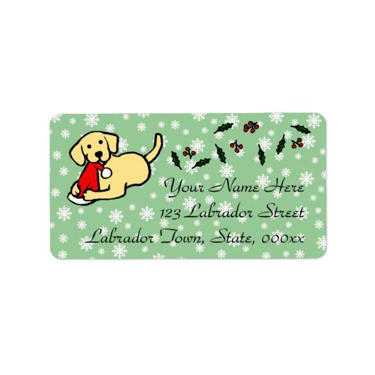 Yellow Labrador Kerst Cartoon Etiket (Voorkant)
