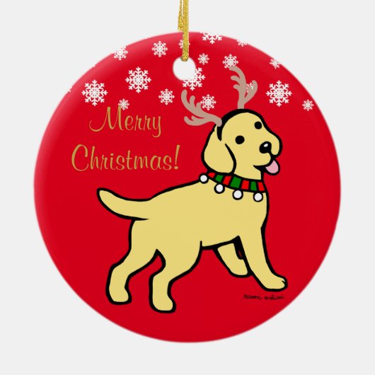 Yellow Labrador kerstAntlers Keramisch Ornament (Achterkant)
