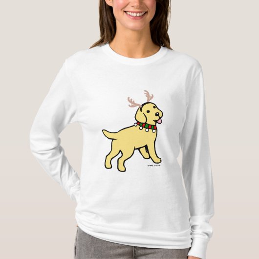 Yellow Labrador kerstAntlers T-shirt (Voorkant)