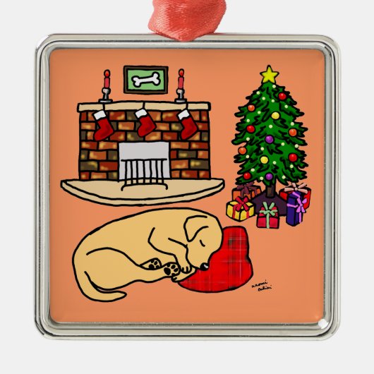 Yellow Labrador kerstboom Illustratie Metalen Ornament (Voorkant)