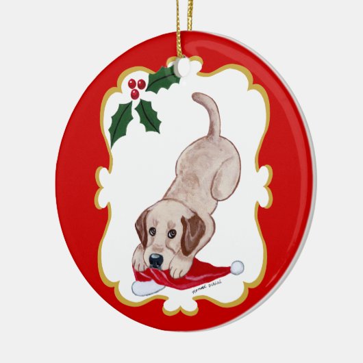 Yellow Labrador Kerstmis Keramisch Ornament (Links)