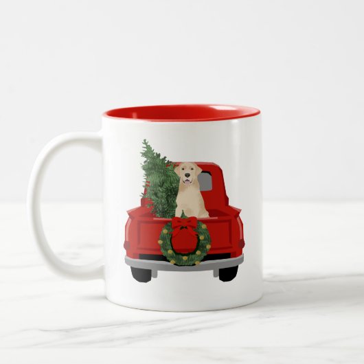 Yellow Labrador-kersttruck Tweekleurige Koffiemok (Links)