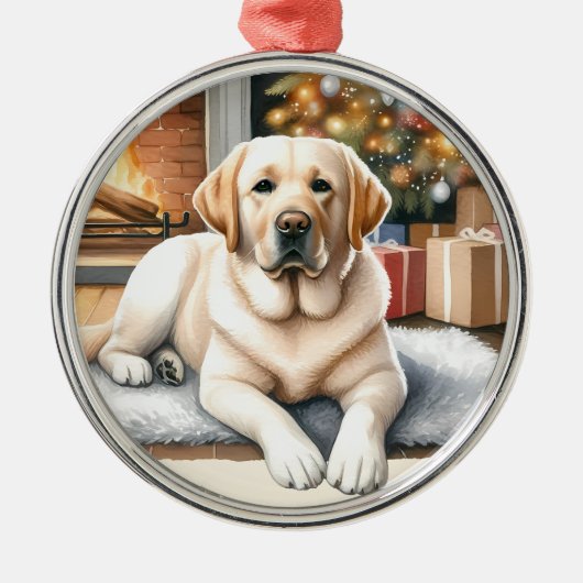 Yellow Labrador kerstversiering Metalen Ornament (Voorkant)