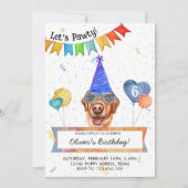 Yellow Labrador laat Pawty Dog Birthday Party Kaart (Voorkant)