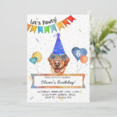 Yellow Labrador laat Pawty Dog Birthday Party Kaart (Staand voorkant)