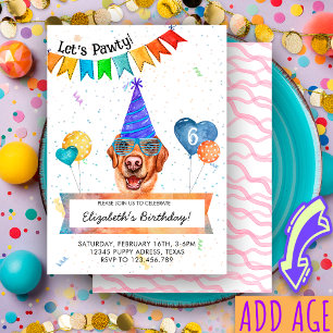 Yellow Labrador laat Pawty Dog Birthday Party Kaart