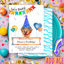Yellow Labrador laat Pawty Dog Birthday Party Kaart
