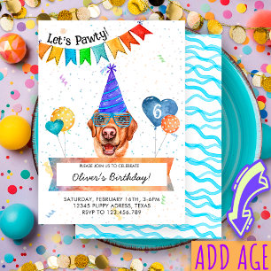 Yellow Labrador laat Pawty Dog Birthday Party Kaart