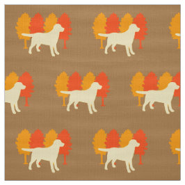 Yellow Labrador Outline Autumn Trees Toffee Stof