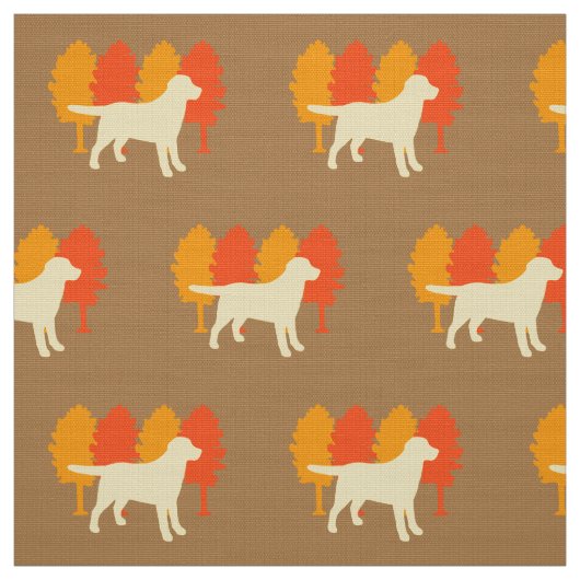 Yellow Labrador Outline Autumn Trees Toffee Stof (Swatch)
