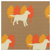 Yellow Labrador Outline Autumn Trees Toffee Stof (Close Up)